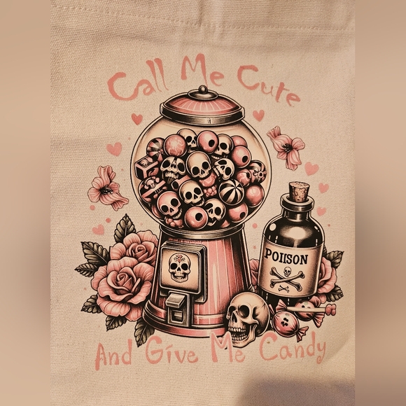 Skull Candy Tote Bag - Pink and Cream - Picture 1 of 9